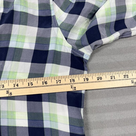 Equipment Femme Shirt Womens Small Petite Blue Green Plaid 100% Silk Button Up - Picture 6 of 8